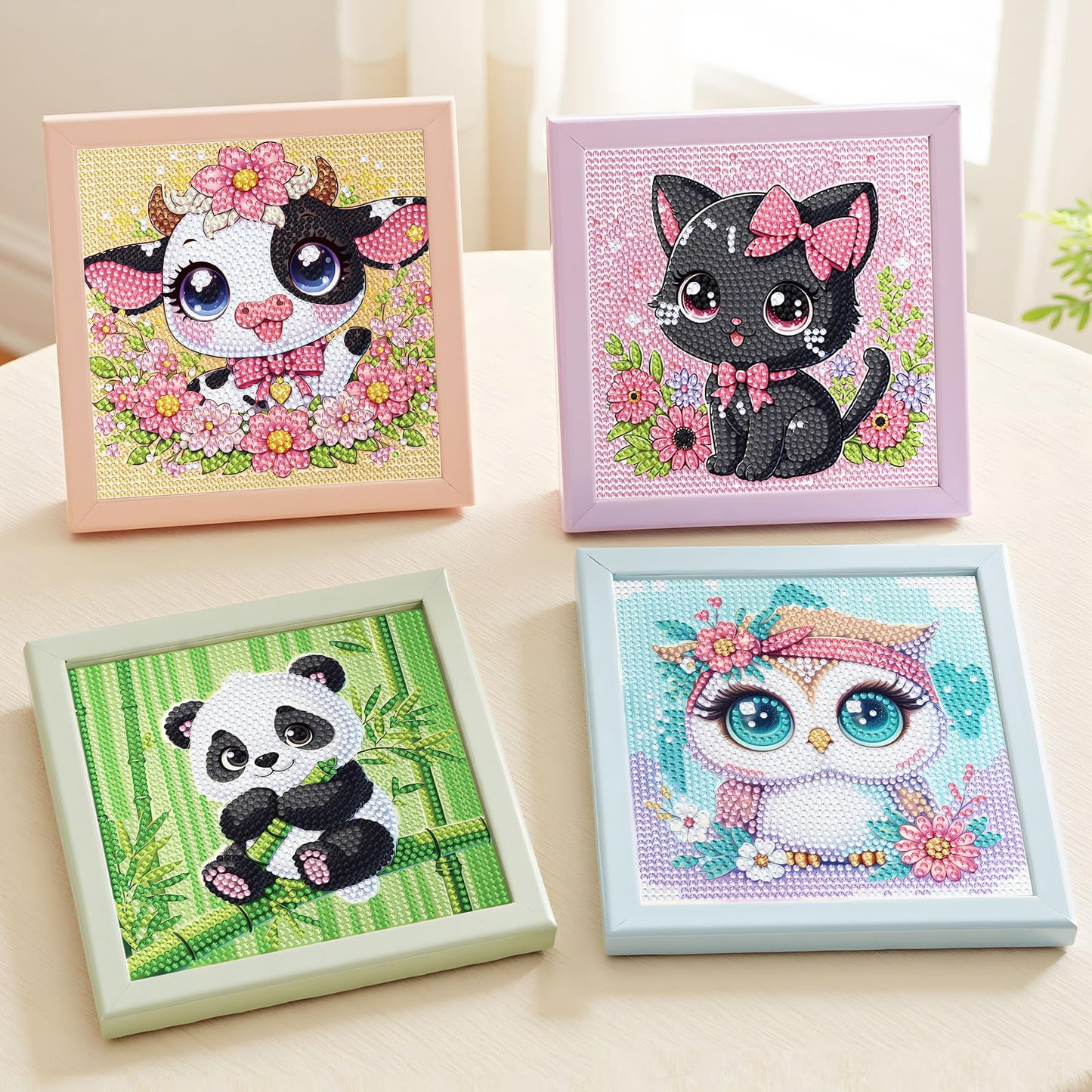 NANZHOO Diamond Art Kits for Kids, 6 Pack 5D Cartoon Diamond Painting Kits for Adults Beginner, Cute Animals DIY Big Gem Art Arts and Crafts for Kid Mosaic Kits for Gift Home Wall Decoration 6X6 inch