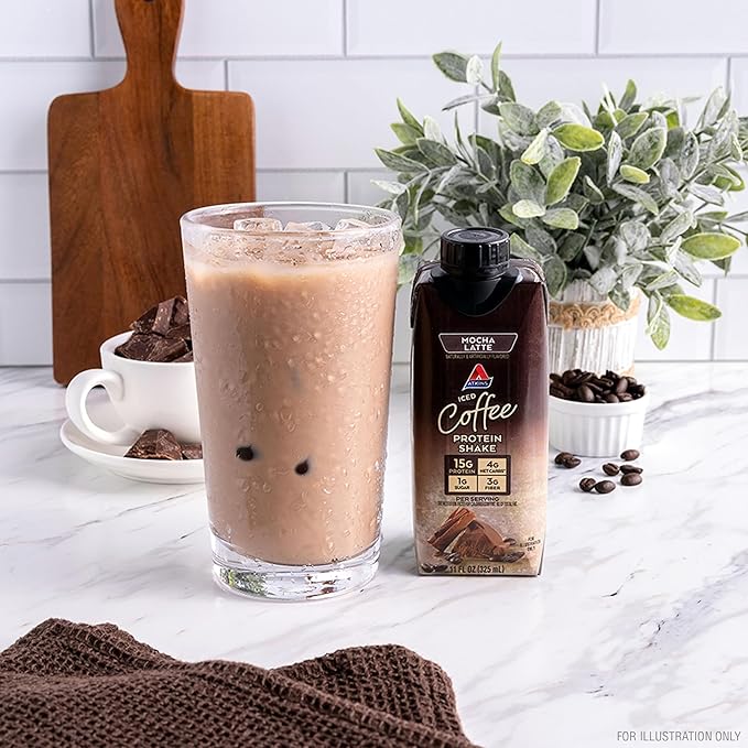 Atkins Mocha Latte Iced Coffee Flavored Protein Shake, High Protein, Low Glycemic, Low Carb and Low Sugar Shakes, Keto-Friendly, 12 Pack