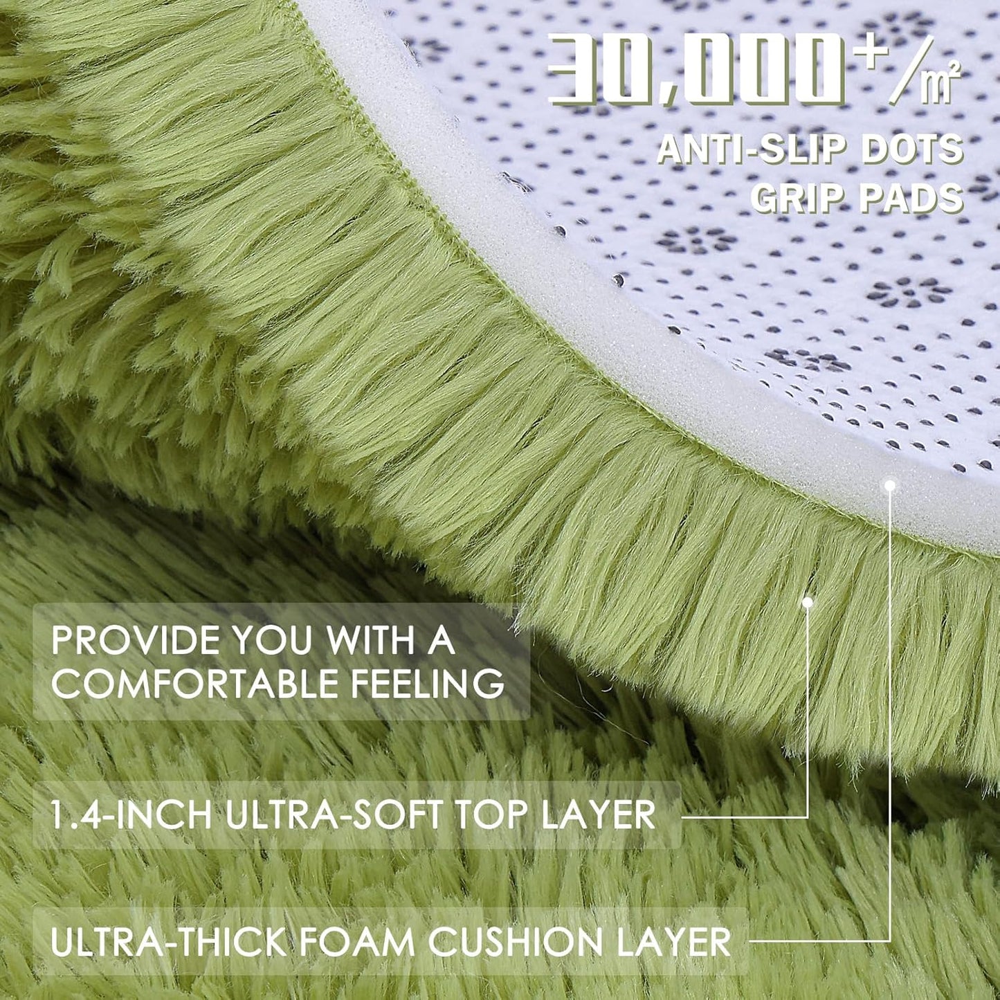 OLANLY Round Grass Green Area Rug - Soft, Fluffy, Machine Washable 8 ft Circle Carpet for Bedroom & Living Room