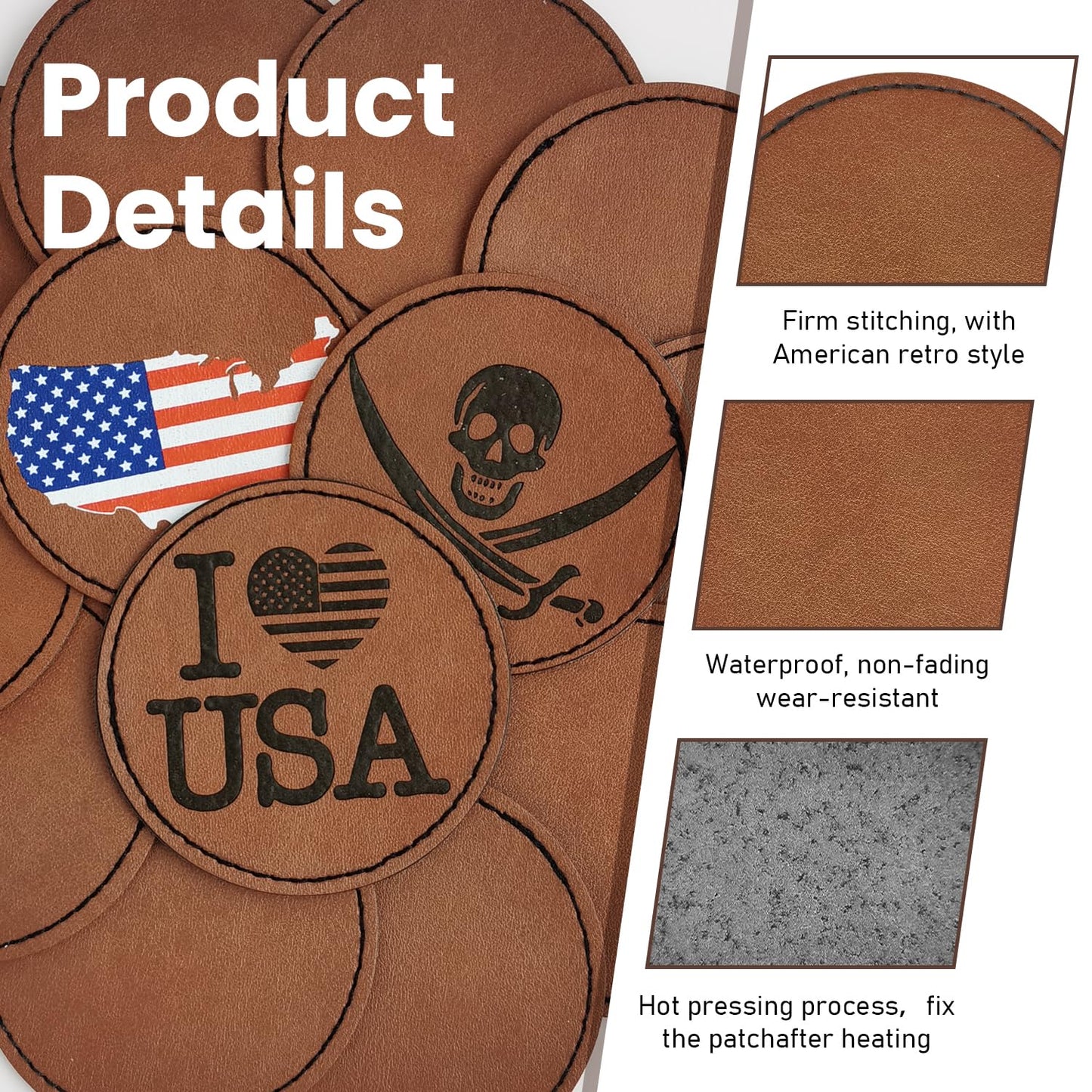 64Pack Blank Leather Hat Patches with Adhesive Backing, Laserable and Iron-on Leatherette Patch, Faux Leather Patches for Hats Custom Fabric Repair Sew Supplies (Round Brown)
