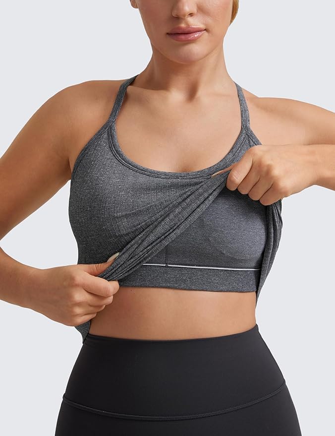 CRZ YOGA Seamless Workout Tank Tops for Women Racerback Athletic Camisole Sports Shirts with Built in Bra