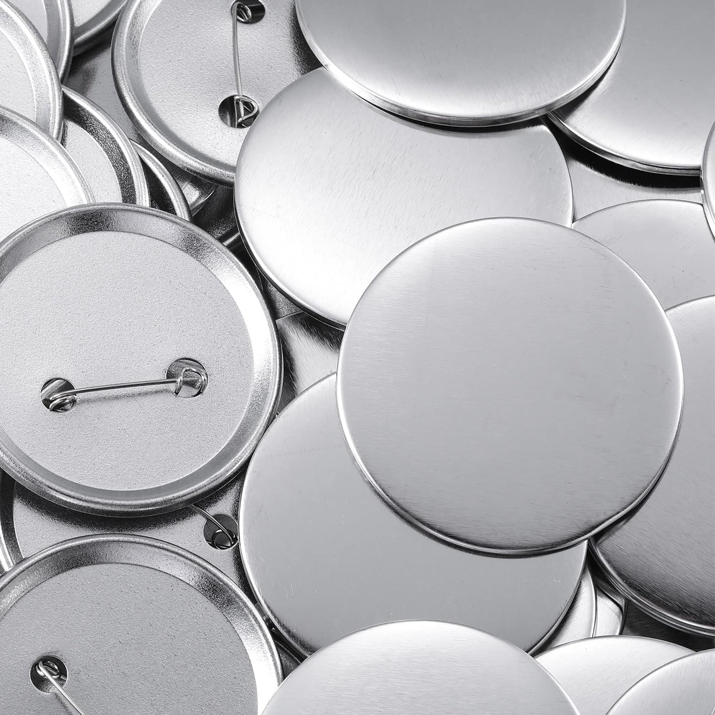 150 Pcs Blank Button Making Supplies Round Button Parts Metal Badge Sets for Badge Maker Machine, Include Metal Shells Back Cover Clear Film Components(58 mm/ 2.28 Inch,Silver)