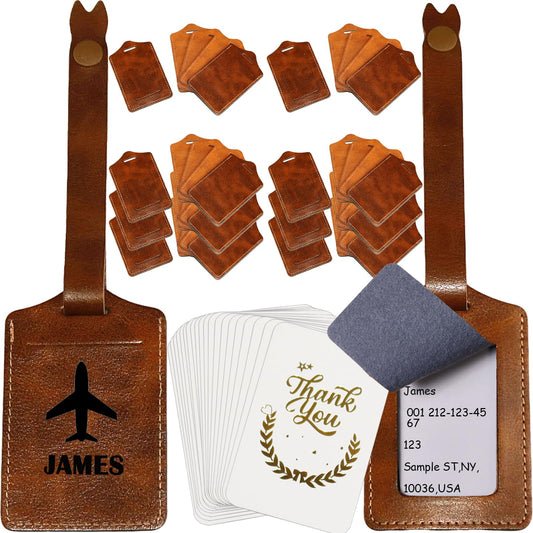 iFForce Laser Engraving Brown Luggage Tags Material - 20 Sets Ideal Laserable Engravable Faux PU Leather Gifts - Lasable Leatherette Name ID with Flap Cover for Suitcases Bag Backpack During Trip