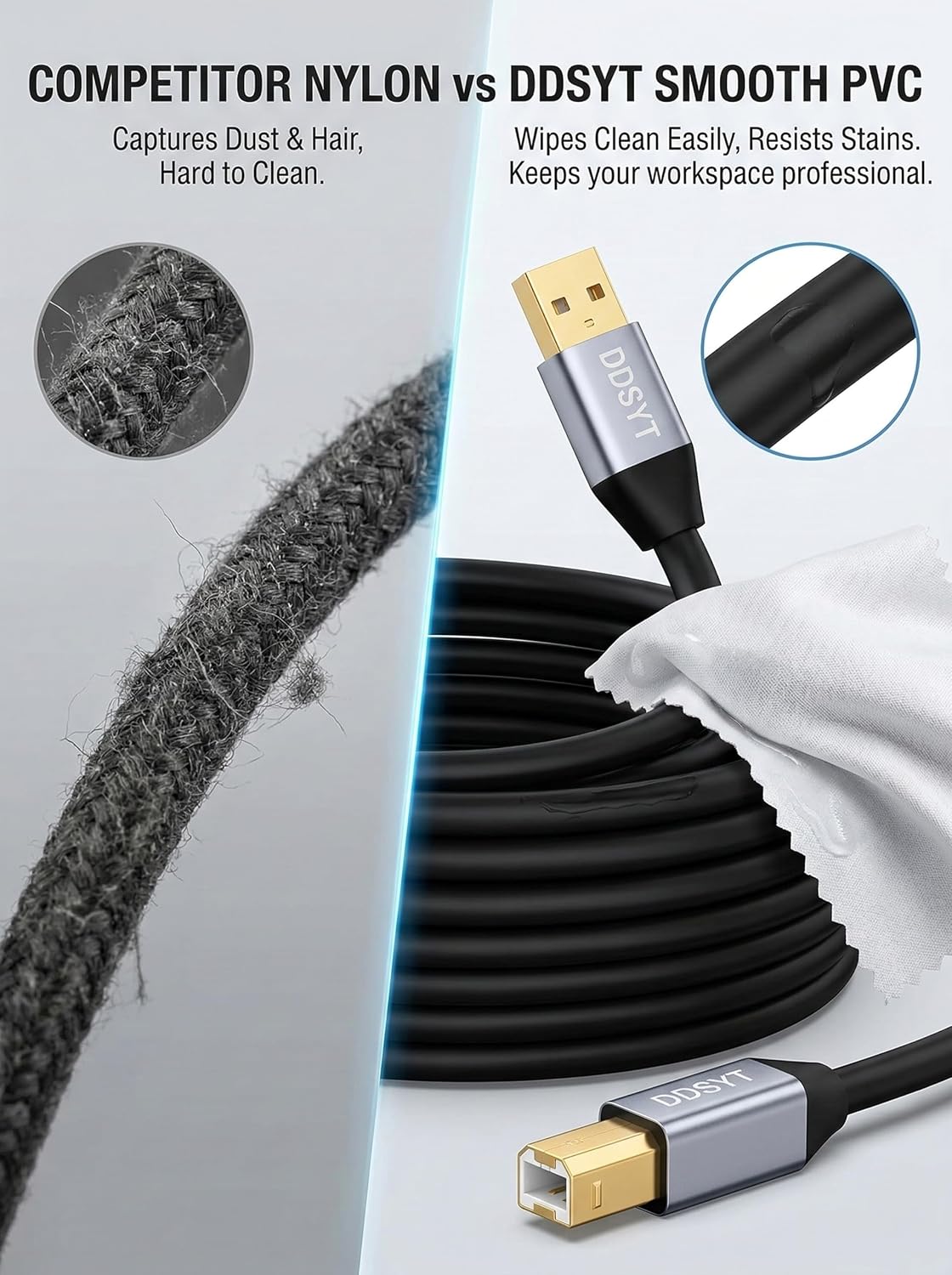 DDSYT 20 2.0 Setup FT USB Printer Cable Gold Plated USB A to B Cord for Long Distance Home Office Compatible with HP