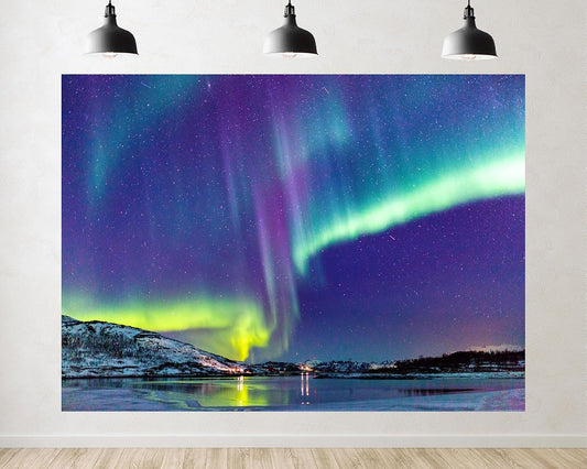 TryKid 10x7ft Aurora Borealis Backdrop First Snowfall Night Norway Polar Colorful Night Sky Forest Northern Lights