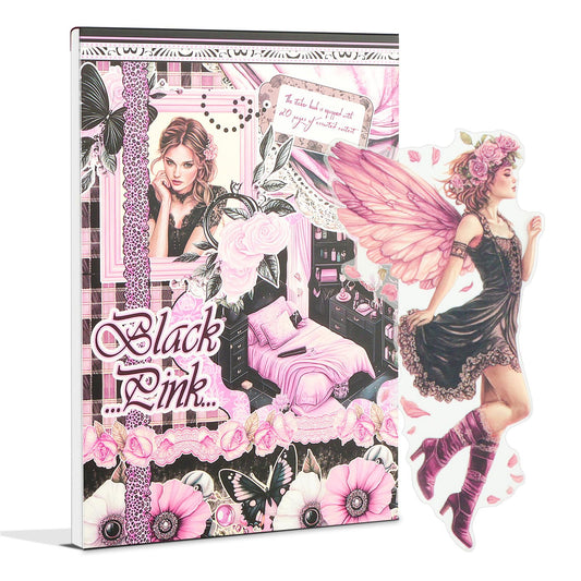 Snycler Black.Pink Theme Sticker Scrapbooking Supplies for Junk Journal, 20 Sheets PET Stickers - Vintage Journaling Stickers, Ephemera Sticker Book Pre Cut, Planner, Junk Journal Supplies