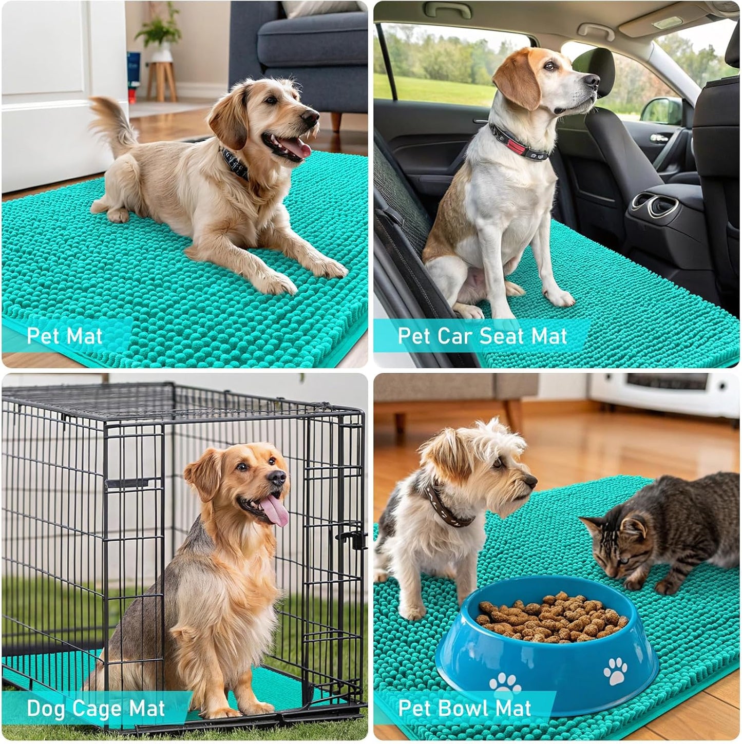OLANLY Dog Door Mat - Absorbent Non-Slip Chenille Mat for Muddy Paws | Quick Dry 59x24, Teal