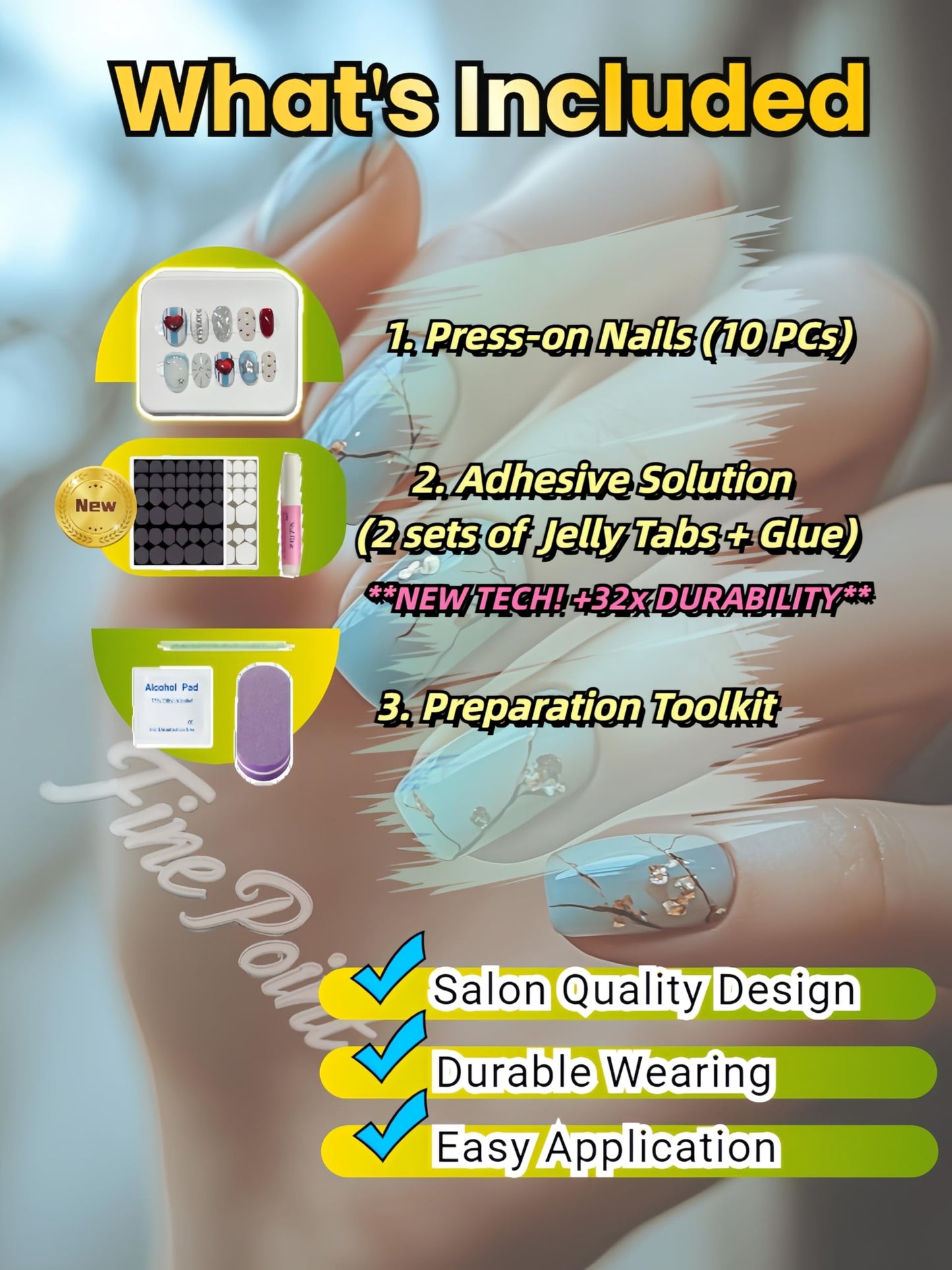 Fine Point Handmade Salon-Quality Fake Nails, Short Press On Nails, 3D Design, Matte Black Lace, See-Through, Elegant Reusable Acrylic Nails, 10 Pieces (Size Large)