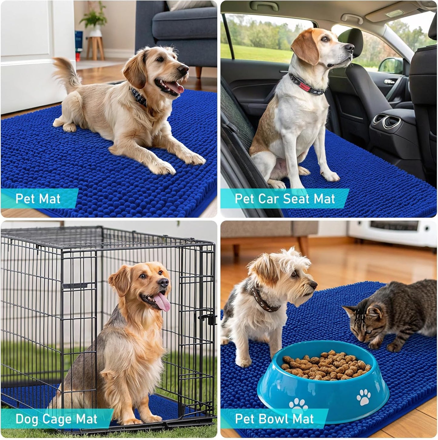 OLANLY Dog Door Mat - Absorbent Non-Slip Chenille for Muddy Paws | 70x32 Royal Blue Indoor Carpet