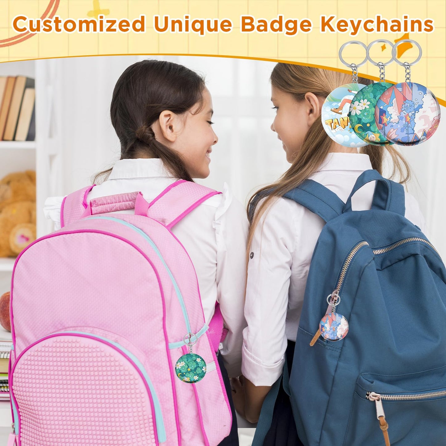 100 Sets Button Maker Keychains Supplies 58mm/2.25 inch Button Making Supplies for Metal Buttons Keychain Maker Machine with Shell Back Cover Film Chain Head