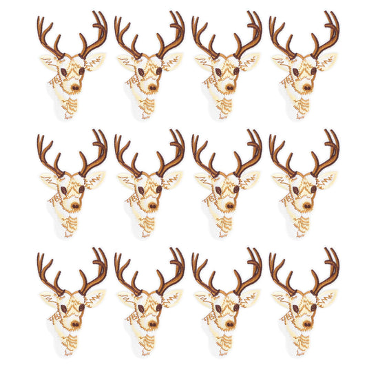 Fdit 12Pcs Delicate Sika Deer Head Patches Embroidered Cute Aesthetic Deer Embroidery Patches Iron on Patch Sew On Applique Patch Custom Backpack Patches for DIY Clothing Luggage
