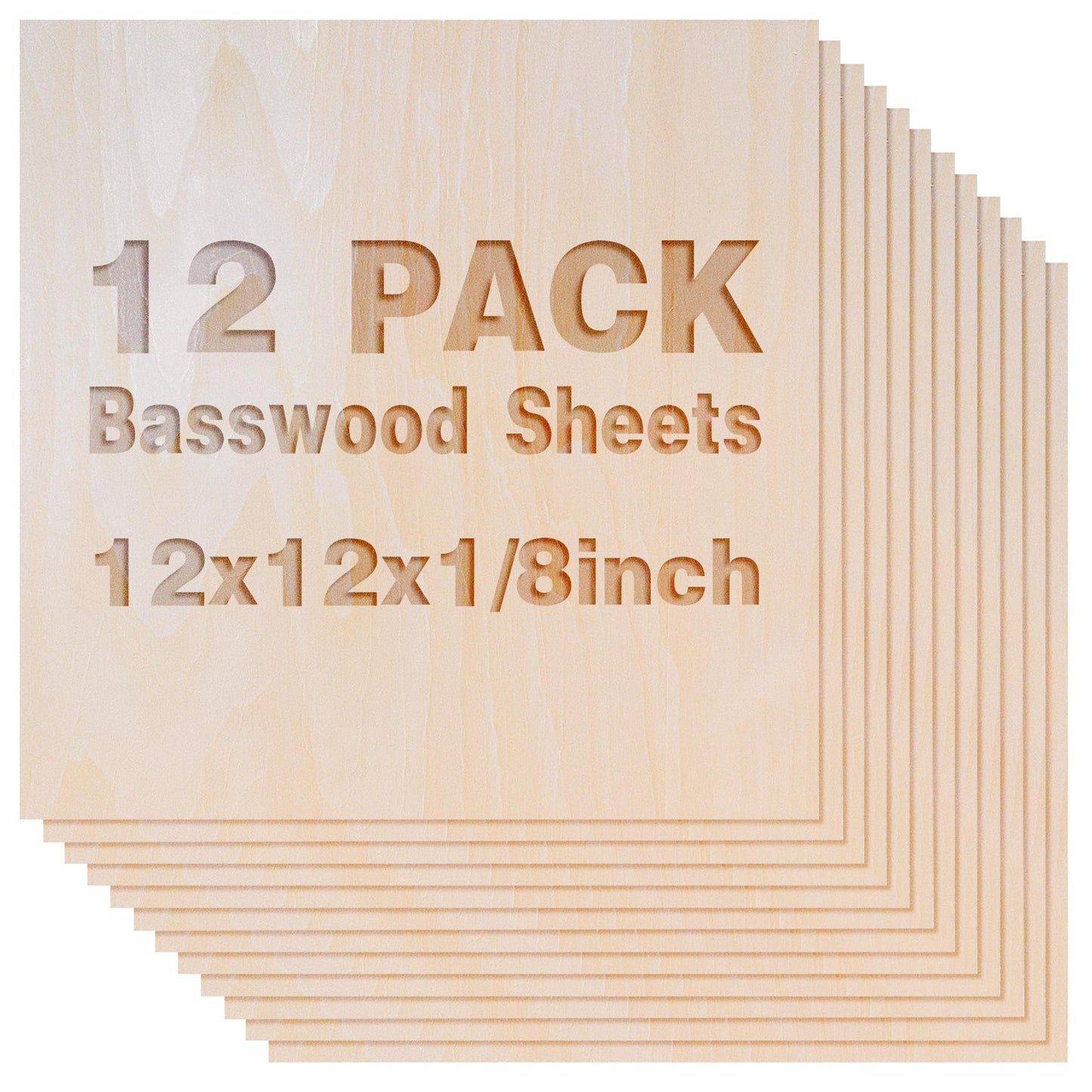 12 Pack Basswood Sheets 1/8x12x12 Inch, Unfinished Wood for Crafts, 3mm Basswood for Laser Cutting Engraving, Wood Burning, Architectural Models, Plywood Board for Painting. (12x12x1/8inch)