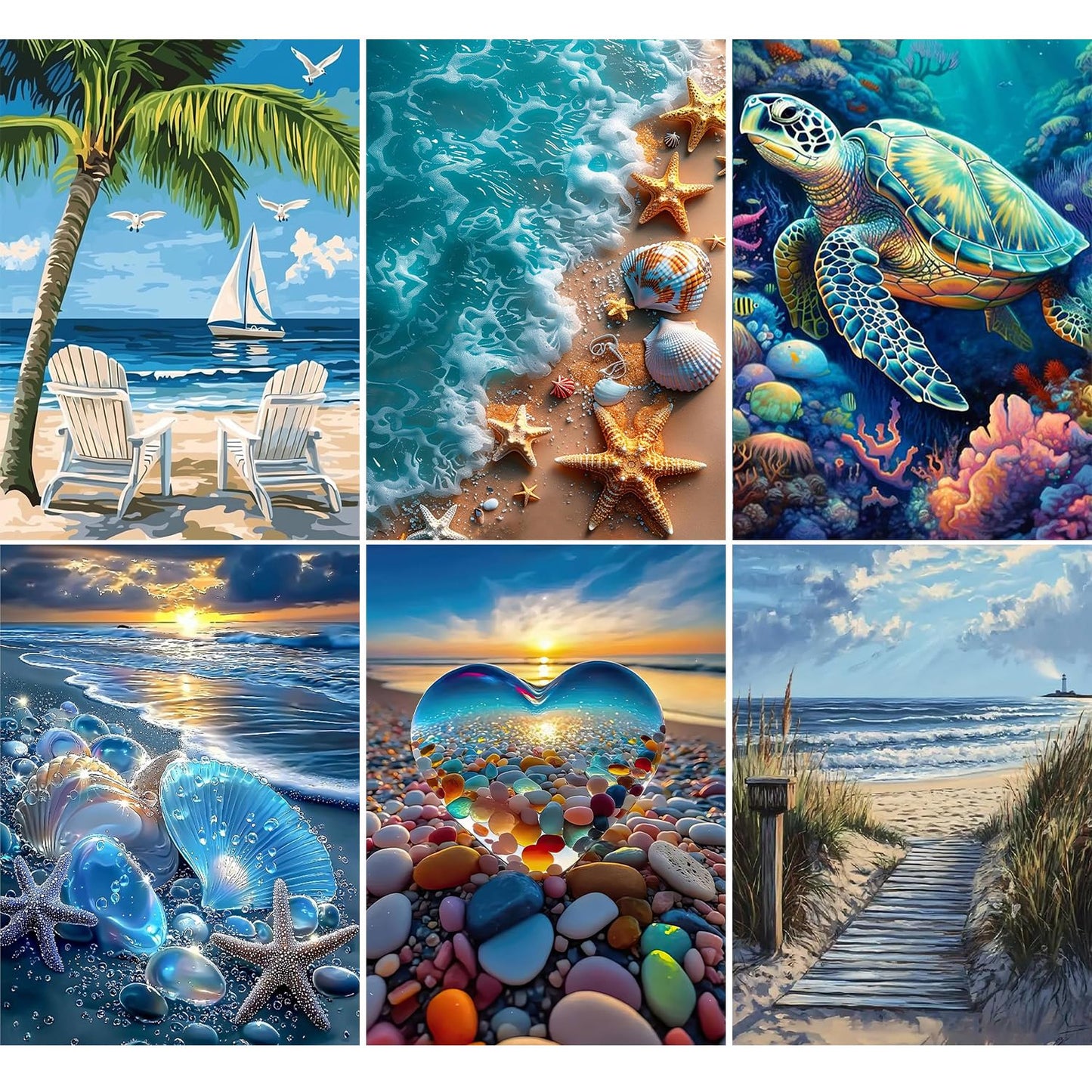 EIBEILI 6 Pack Diamond Painting Kits for Adults, Beach Diamond Art Kits for Beginners,DIY Full Rhinestone 5D Diamond dots (Gemstone Craft), Home Wall Decoration (12x16 inch)