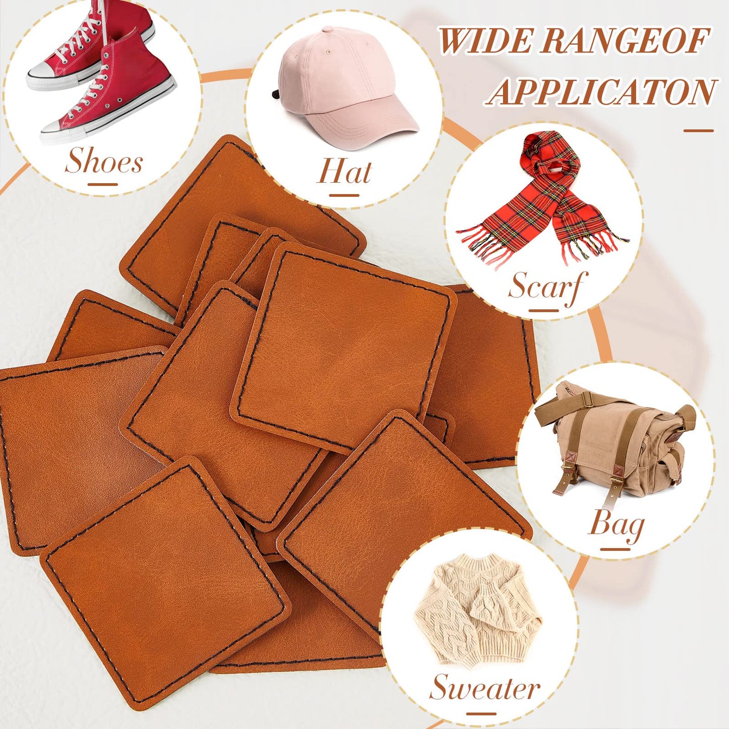 Dunzy 60 Pcs Blank Leather Hat Patch Square Laserable Rustic Leatherette Patch Adhesive for Hat Fabric Custom Repair Sew Laser Glow Forge, 2.5 x 2.5 Inch(Khaki)