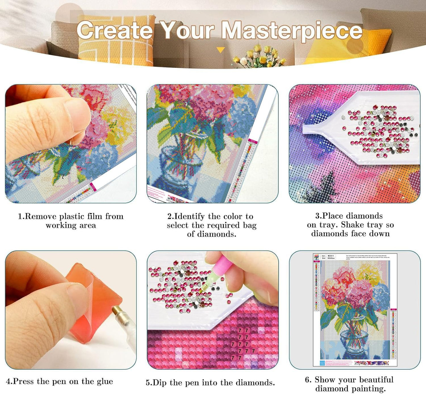 Axquilon Diamond Art Kits for Adults - 3 Pack Flowers Diamond Painting Kits for Adults, 5D Round Full Drill Vase Gem Art Paint by Diamonds Pictures DIY Crafts Kits 12x16inch