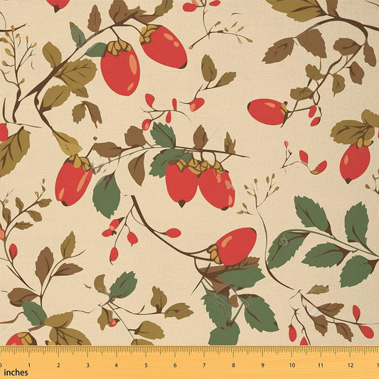 Autumn Fruits Fabric by The Yard,Farmhouse Style Wild Plants Flannel Polyester Fabric,Jungle Camping Quilting Supplies for Sewing,Botanical Plants Rustic Style DIY Crafts,2 Yards,72" L x 59" W