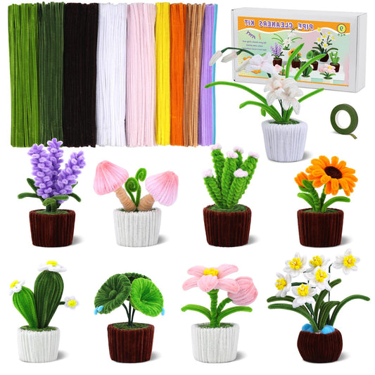 611Pcs Pipe Cleaner Flower Kit, Pipe Cleaners Bulk, 10 Colors Pipe Cleaners Flowers, Chenille Stem Pipe Cleaners Craft for Decorations with Video Tutorial, Flower Wire, Floral Tape