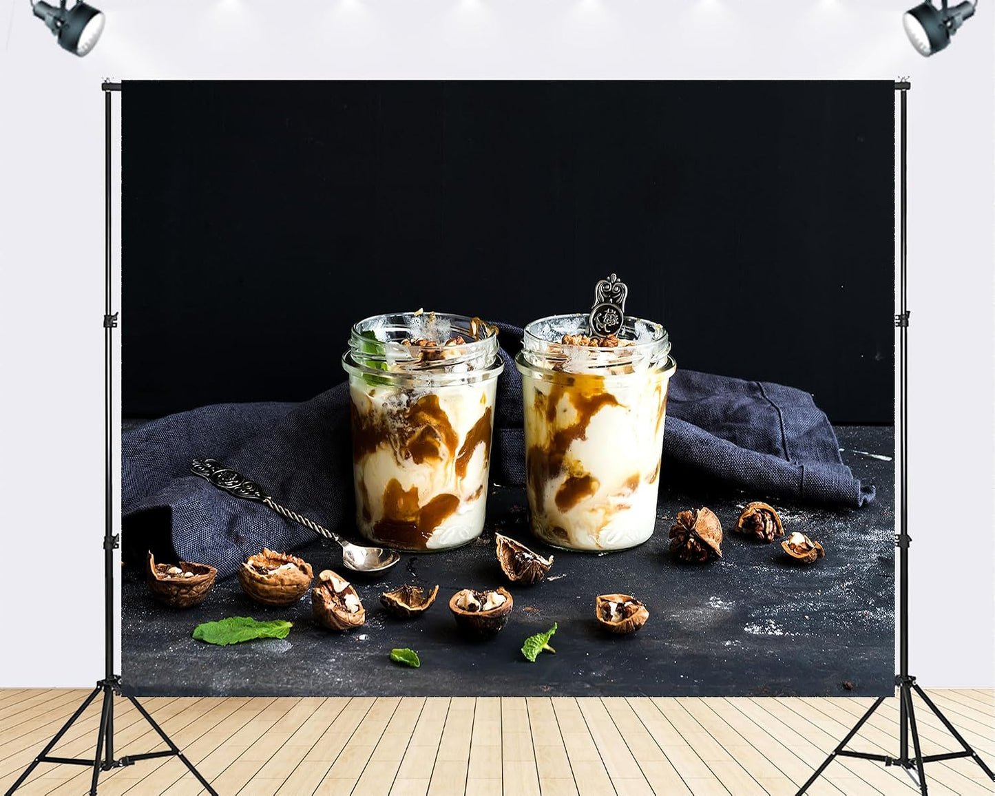 TryKid 10x10ft Yogurt Parfait Backdrop Walnut Caramel Sauce Mint Healthy Dessert Scene Photography Background Gourmet