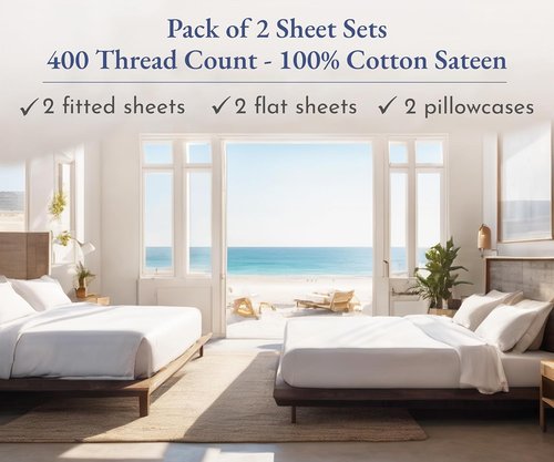 California Design Den Twin Cotton Sheet Sets - 400 Thread Count Soft & Breathable - 2 Deep Pocket Bright White Sets