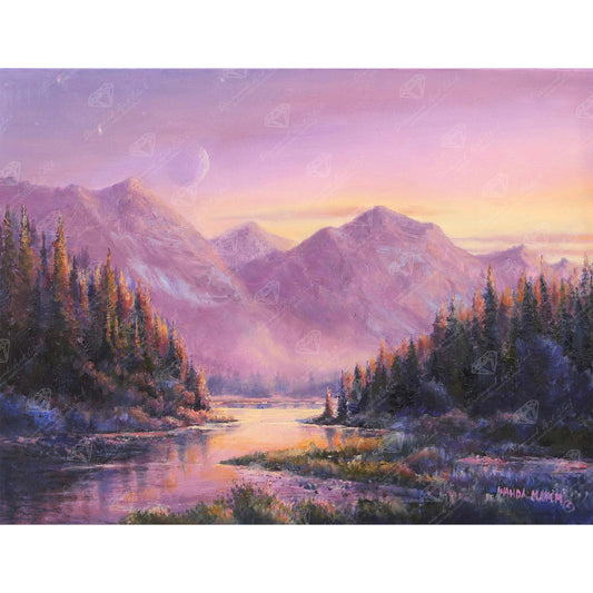 DIAMOND ART CLUB Purple Mountain Majesty Diamond Painting Kit, Fun DIY Crafts for Adults, Round Diamond Art Canvas, 17" x 13" (42.6 cm x 32.8 cm)
