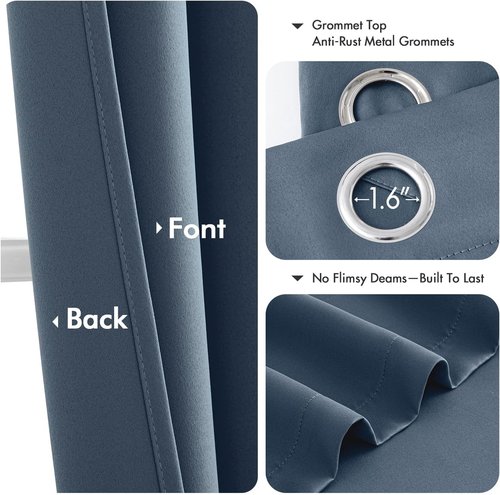 MIULEE Short Curtains - Stone Blue Blackout Thermal Insulated Drapes | 40" x 36" Grommet Top Panels for Kitchen & Bedroom