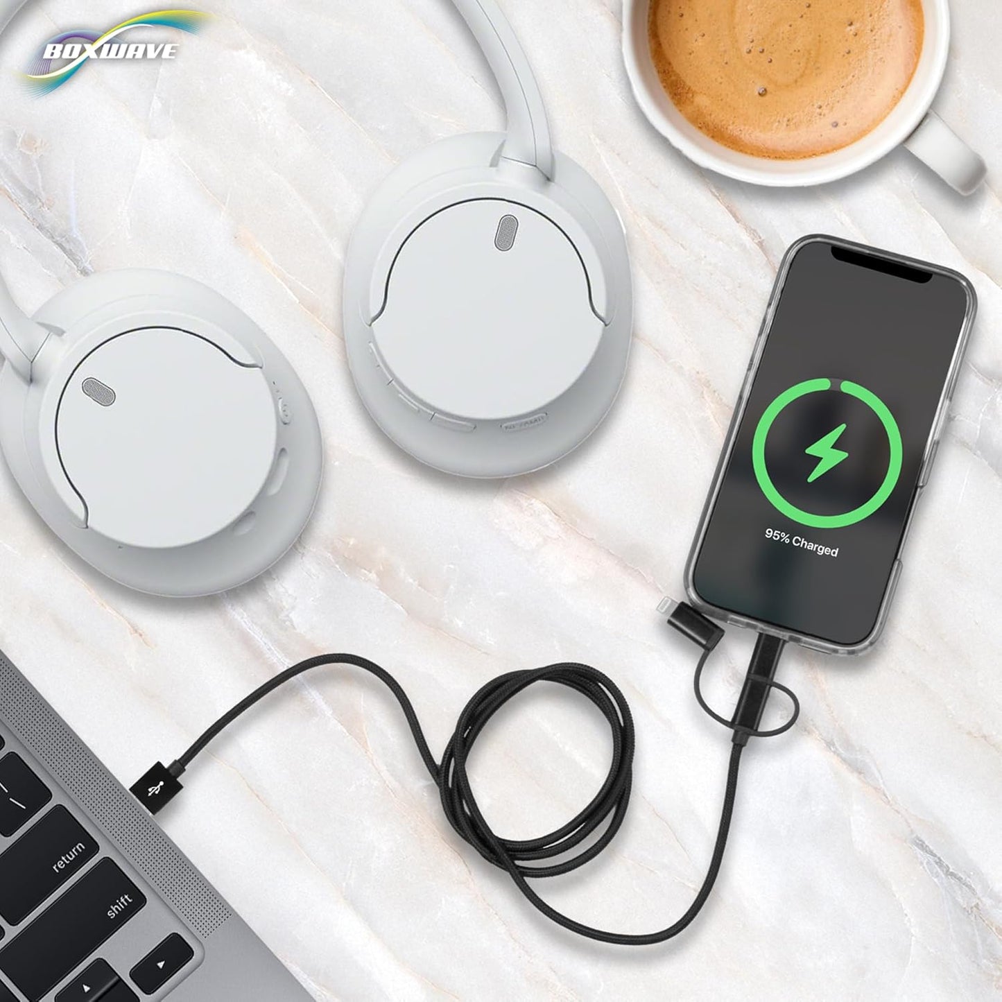BoxWave MP3 (2.4 3-in-1 Cable Compatible with Safuciiv Player in) - AllCharge Cable - Jet Black