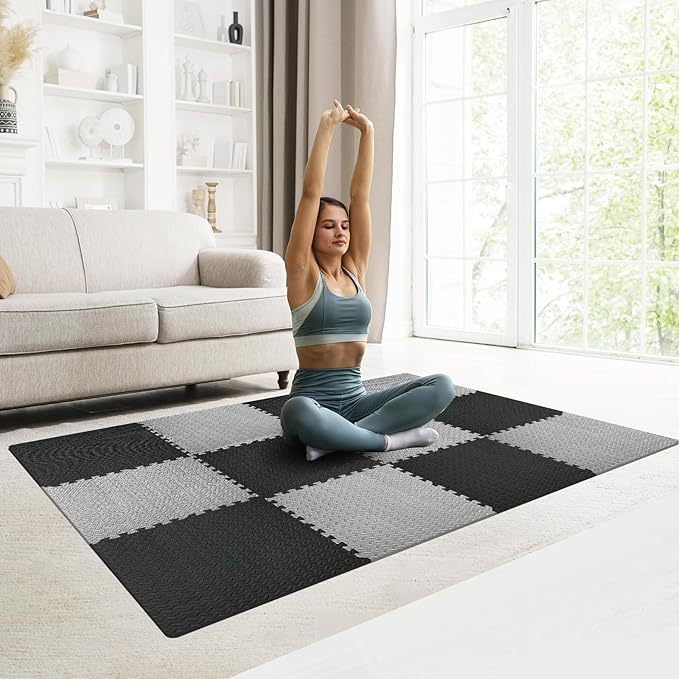 GWT Puzzle Exercise Mat, EVA Foam Interlocking Floor Tiles for Home Gym, Workout Equipment, Treadmill, Protective Flooring, Fit Tile 48 SQ FT (12 Pcs)