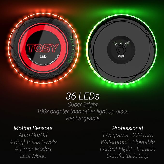 TOSY Bundle of 2 - Flying Disc 108 LEDs - RGB Black + Blue