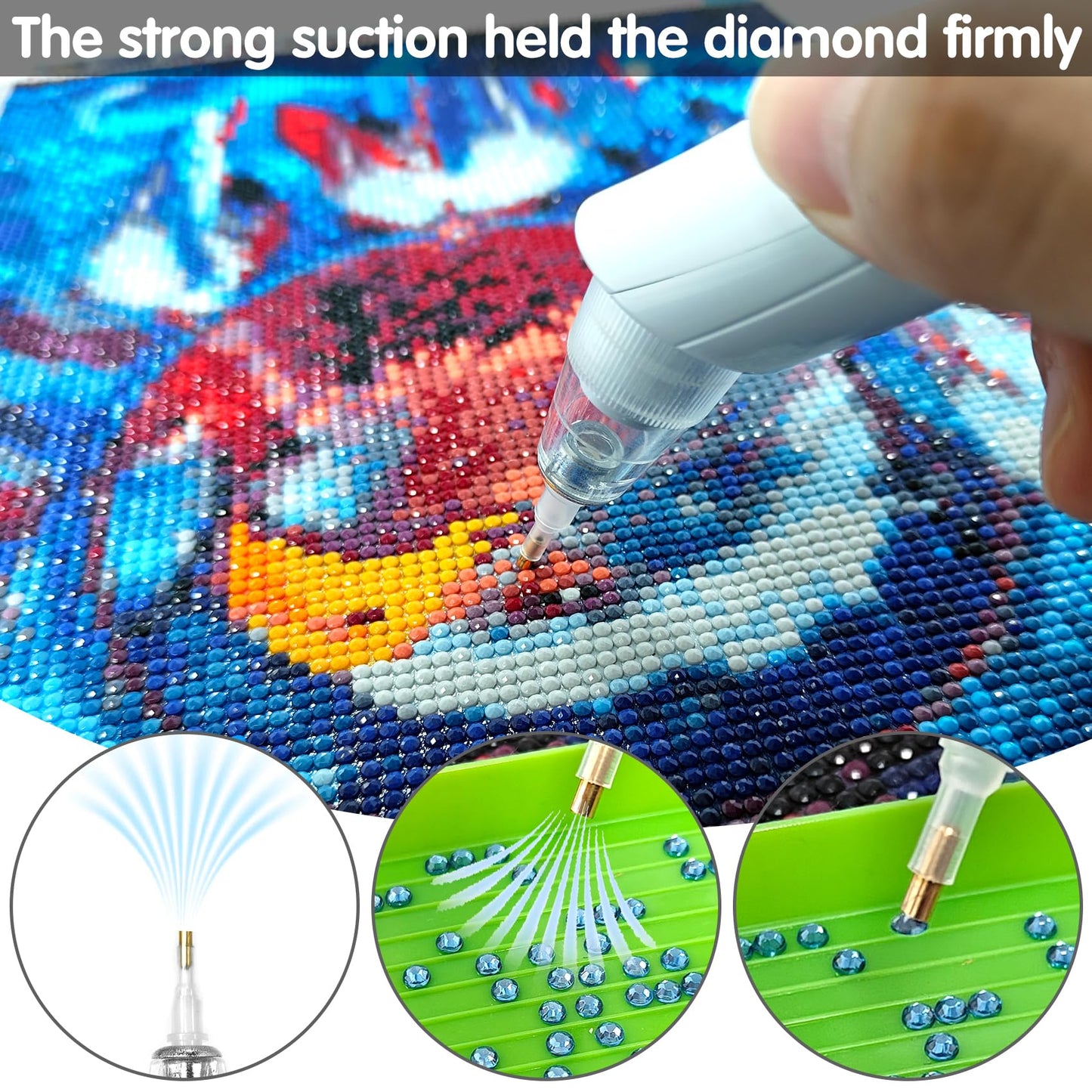 Reofrey Electric Diamond Painting Pens with Vacuum Pump - 3 Adjustable Suction Mode & Rechargeable - 4pcs Diamond Art Locator Accessories & 2 Replacement Tips - Faster DIY Art Pickup Tool Kit