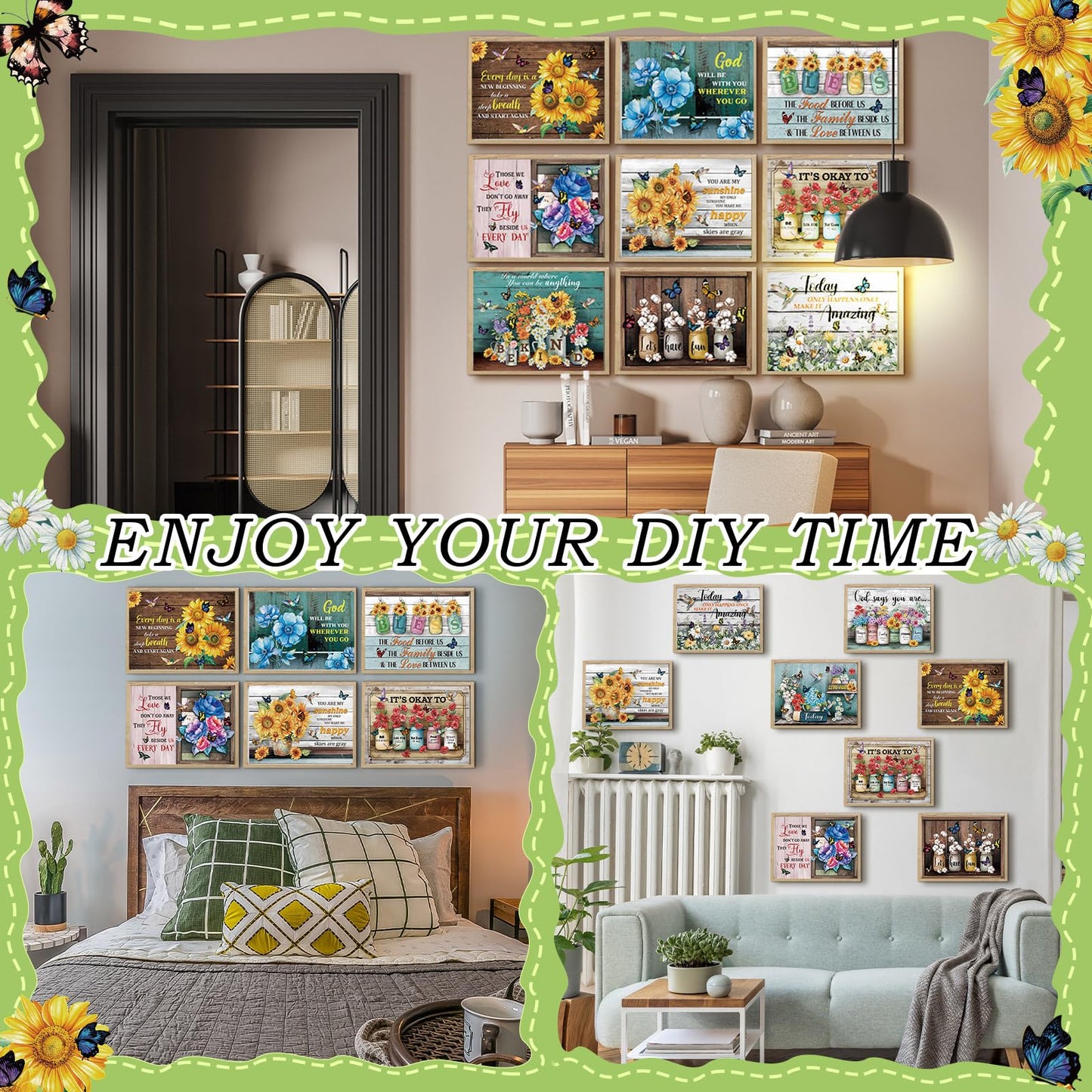 Cinnvoice 12 Pack Floral Diamond Art Painting Kits for Adults Beginners Inspirational Bible Verse Christian 5d Round Full Drill Gem Crafts for Home Wall Decor 12 x 16 Inch