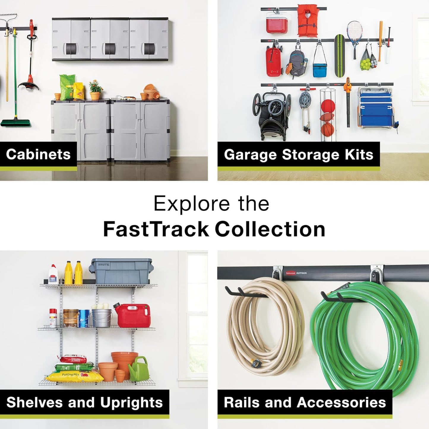 Rubbermaid 15-Piece FastTrack Garage Storage Kit - Wall-Mounted with 4 Rails & 11 Hooks for Tools & Equipment