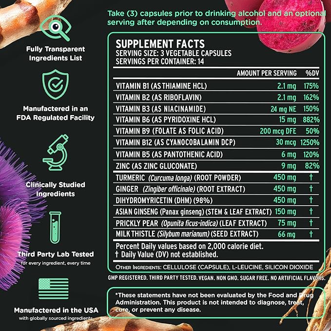 SuperBonsai Super Recovery Capsules for Post Celebration and Morning Relief - All Natural Holistic Support - 3 Capsules Taken Before Drinking and an Optional Serving After (42 Servings)