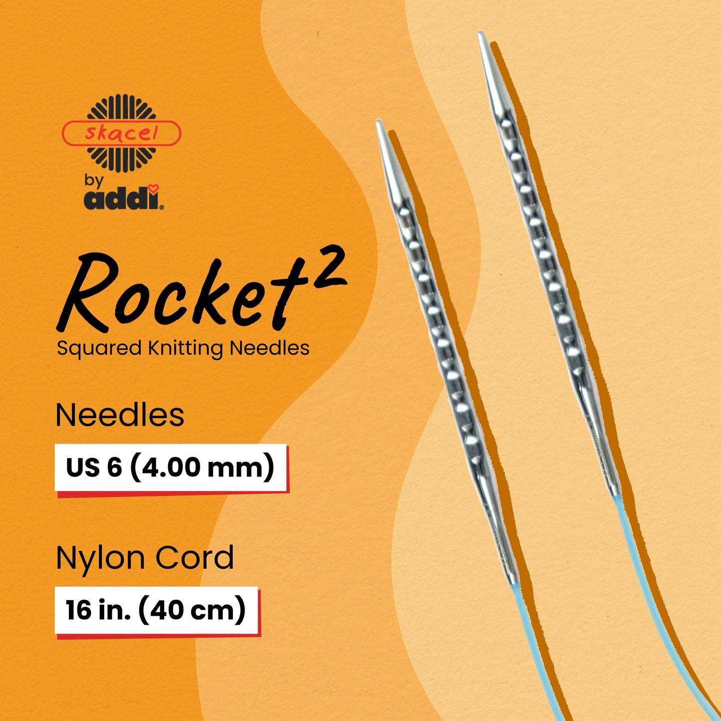 skacel by addi Rocket 2 (Squared) Circular Knitting Needles, Fixed 16 Inch (40 cm) Plated Brass Tips with Flexible Nylon Cord, 4 mm (US Size 6)