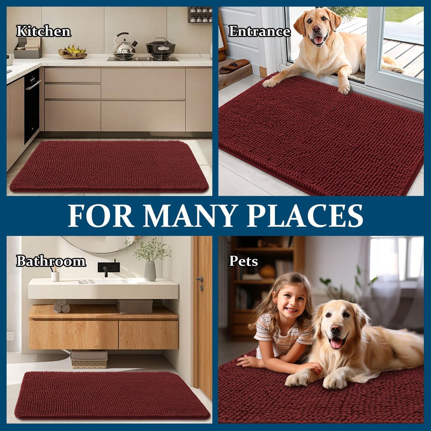 OLANLY Dog Door Mat - Absorbent Non-Slip Washable Doormat for Muddy Paws | 45x27, Quick Dry Chenille, Caramel Russet