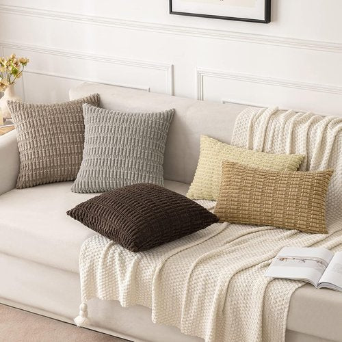 MIULEE Corduroy Throw Pillow Covers - Soft Boho Striped Design | 16x16 Inch Dark Brown for Modern Home Decor