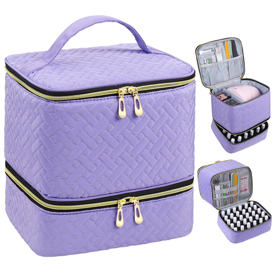 RZMAYIS Nail Polish Organizer, Nail Polish Storage Holds 30 Bottles & Nail Lamp, Double Layer Nail Bag Organizer Case, Portable Nail Polish Holder for Nail Tech Travel & Manicure Kit