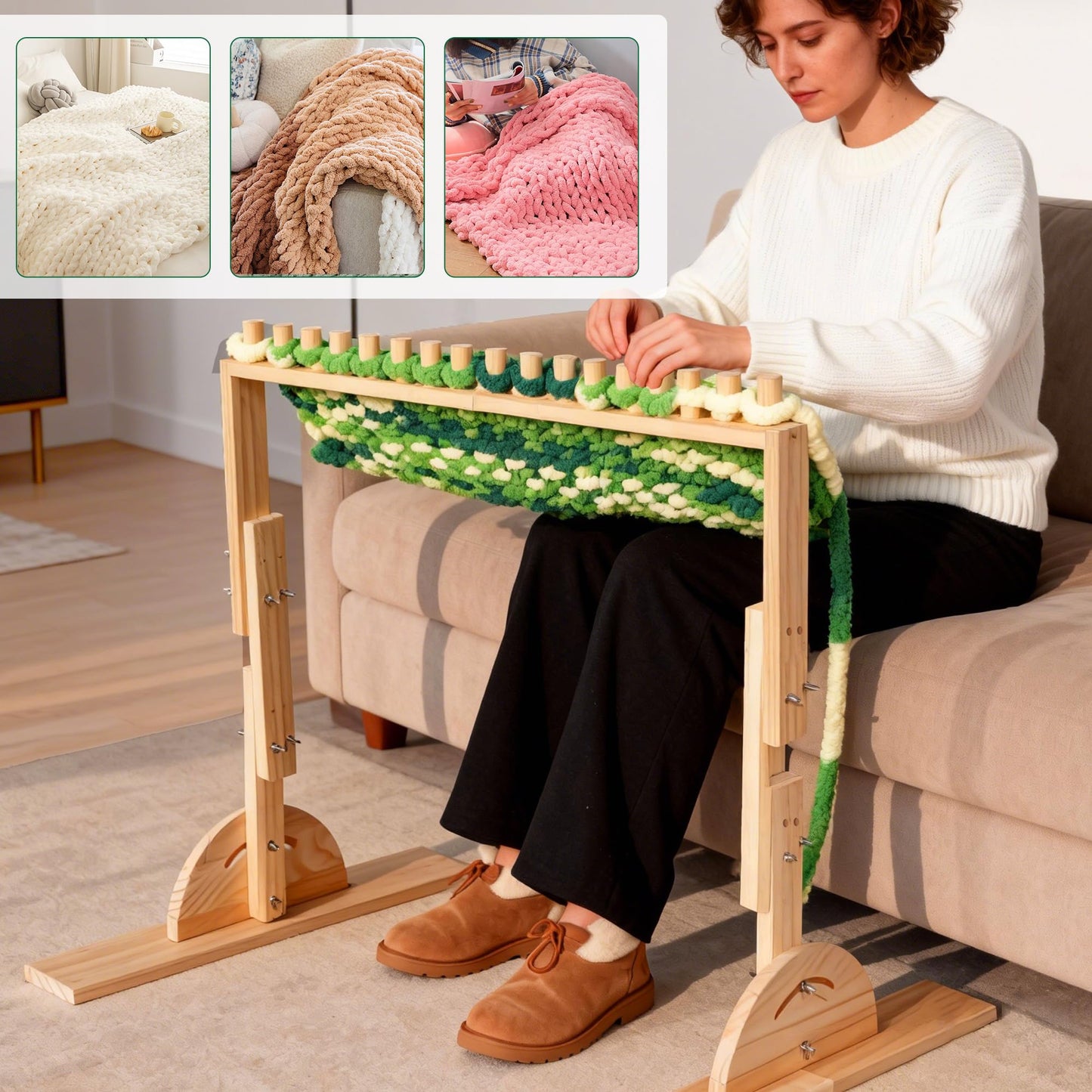 64-Inch Vertical Chunky Knitting Blanket Loom - Customizable Knitting Machine - Foldable & Portable Design Chunky Knit Blanket Loom - Beginner-Chunky Knitting for Beginners and Home Decoration