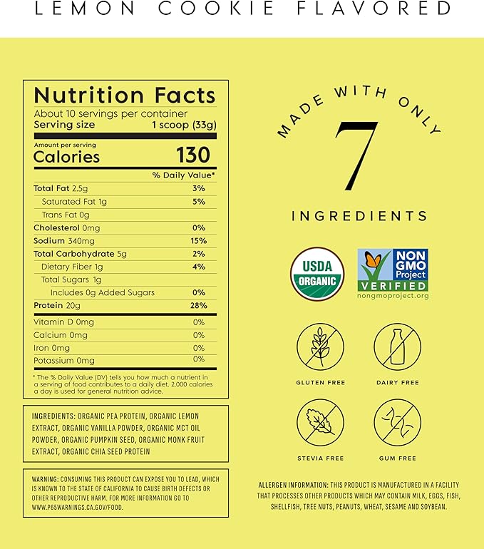 Truvani Vegan Pea Protein Powder | Lemon Cookie | 20g Organic Plant Based Protein | 10 Servings | Keto | Gluten & Dairy Free | Low Carb | No Added Sugar