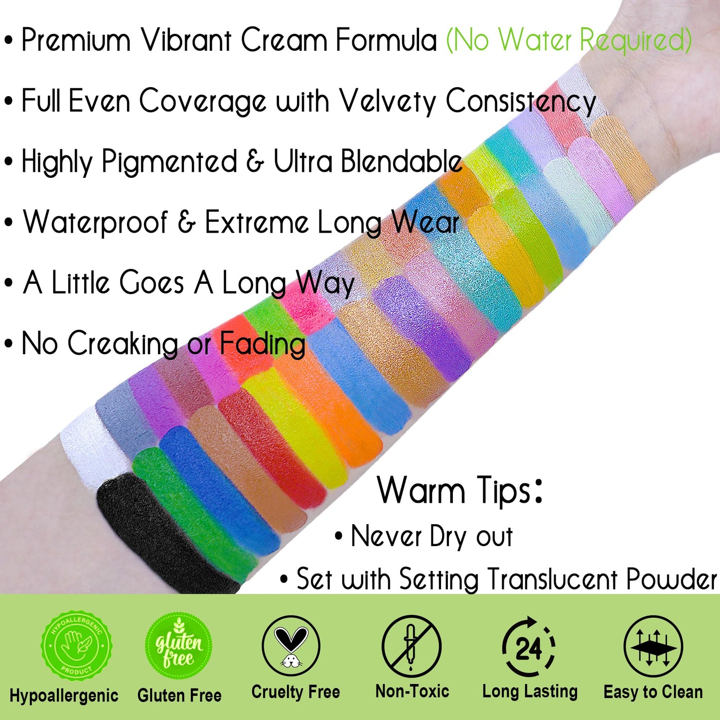 CCbeauty Professional 36 Colors Face Body Paint Kit, Largest Oil Based Hypoallergenic Neon Face Painting Palette Set with 10 Brushes for Halloween SFX Special Effects Cosplay Costume Makeup