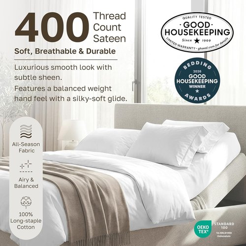California Design Den Split King Sheet Set - 100% Cotton, 400 TC, Silky Smooth Sateen, Deep Pockets - Light Grey