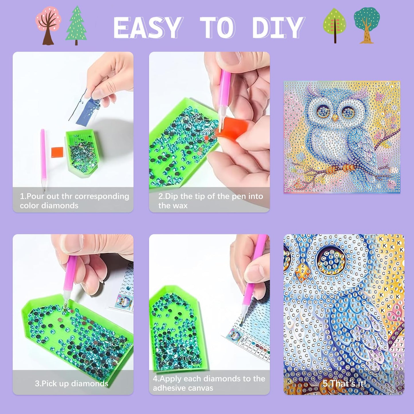LCOZX 6x6 Inch 5D Diamond Painting Kits for Kids, 6 Pack Animal Full Drill Diamond Art, DIY Crafts for Beginners, Home Wall Decor, No Frame