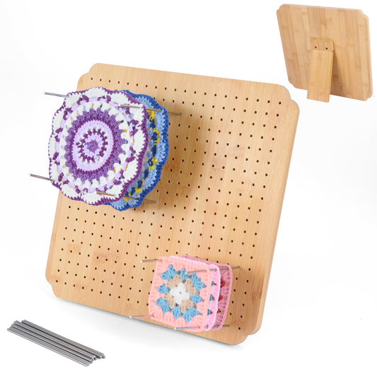 BLELEYLL 13" Crochet Blocking Board with 15 Pegs/Pins,Granny Square Blocking Board,Blocking Boards for Crochet Projects,Wooden Crocheting Accessories Gifts for Crocheters.