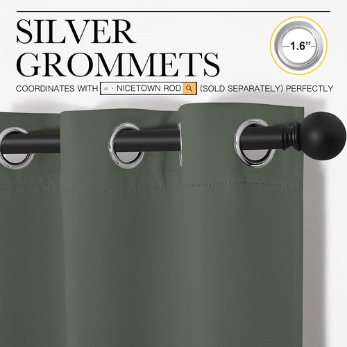 NICETOWN Blackout Draperies - Thermal Insulated Grommet Curtains, 55" W x 108" L, Dark Mallard Color
