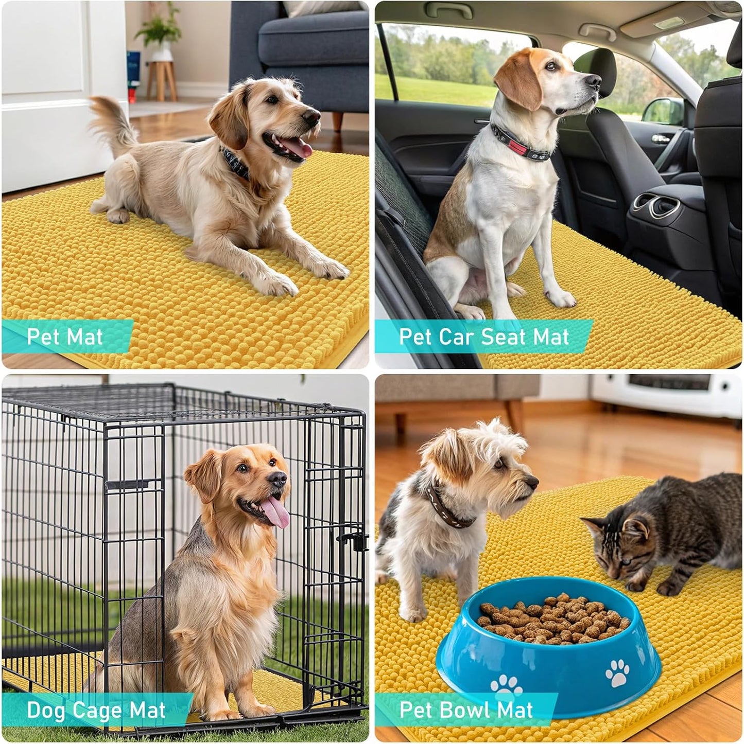 OLANLY Dog Door Mat - Absorbent Non-Slip Chenille Mat for Muddy Paws | 59x35 Inches, Quick Dry, Yellow