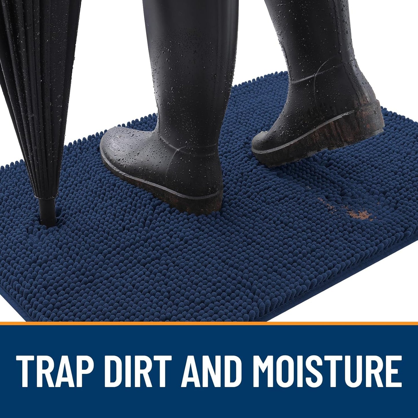 OLANLY Dog Door Mat - Absorbent Non-Slip Chenille Mat for Muddy Paws | 59x24 Inches, Dark Blue