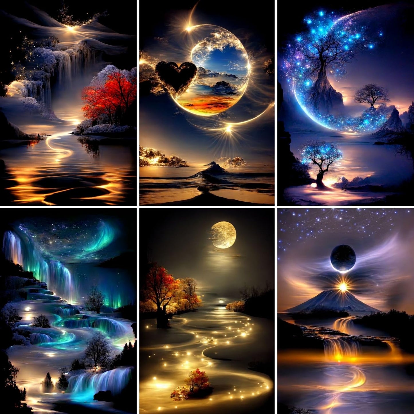 6 Pack Diamond Art Kits for Adults,Landscape 5D Diamond Painting for Adult Beginners, Moon DIY Full Drill Round Gem Painting Dot Art Sets,Home Wall Decor 9.8x13.8 Inch