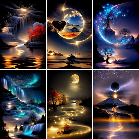 6 Pack Diamond Art Kits for Adults,Landscape 5D Diamond Painting for Adult Beginners, Moon DIY Full Drill Round Gem Painting Dot Art Sets,Home Wall Decor 9.8x13.8 Inch