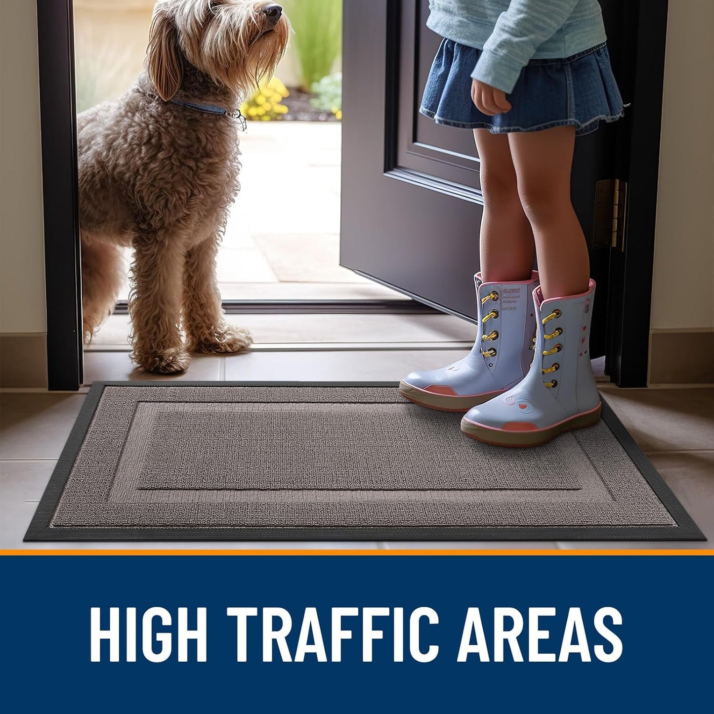 OLANLY Waterproof Front Door Mat - All-Season Natural Rubber Doormat, Easy Clean, 35x23, Taupe