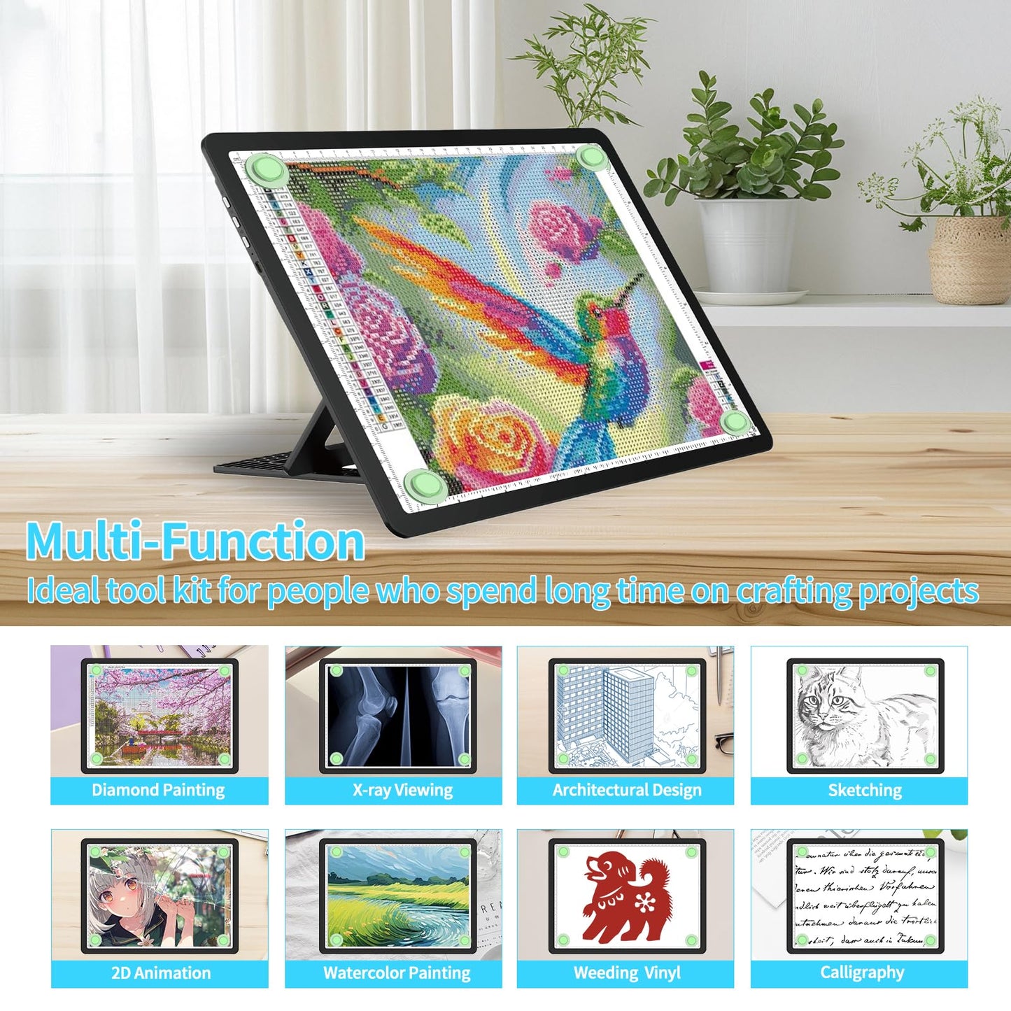 Phylosal Rechargeable A4 LED Light Pad with Built-in Stand, Magnetic Tracing Light Box for Drawing, Diamond Art Light Board with Side Button, Super Bright Light Table for Diamond Painting, Sketching
