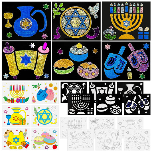 Cinrobiye 24 Set Hanukkah Foil Art Craft DIY Chanukah Painting Kit Art Paper Coloring Activity for Home School Classroom Art Project Party Favors Happy Hanukkah Birthday Goodie Bags Gifts Prizes